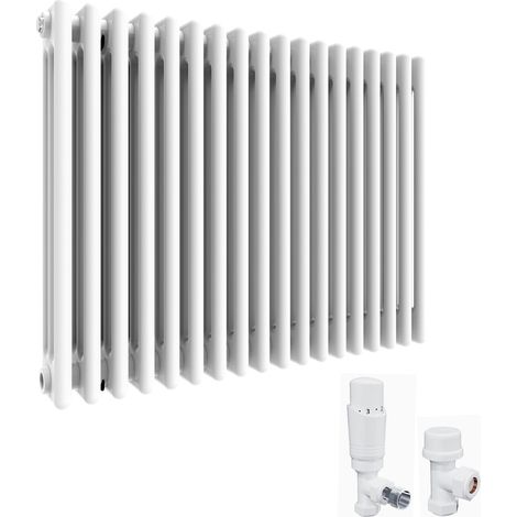 ELEGANT 600 x 821 mm Traditional Horizontal Designer Radiators Central Heating with White Triple Column and White Thermostatic Radiator Valves (1/5)