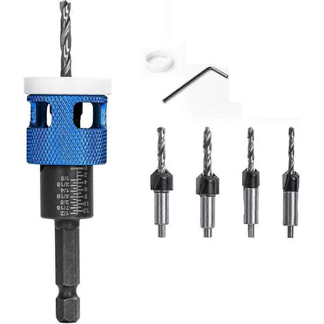 5-teiliges Set Senkbohrer mit einstellbarem Tiefenanschlag – Blau