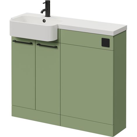 Napoli 250 Olive Green 1000mm 2 Door Vanity Unit Toilet Suite with Left Hand Round Rico Semi Recessed Basin - 1000mm - Matt Black 160mm HandleWithout Kingston Toilet Pan