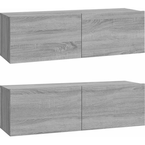 Mueble TV de pared estante para televisión multimedia buffet de televisión comedor salón dormitorio 2 piezas sonoma 100 x 30 x 30 cm madera contrachapada gris 020029027