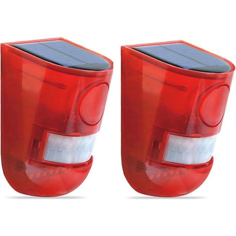 Allarme LED solare con sensore di movimento a infrarossi con sirena da 110 dB e luce stroboscopica per sistema di allarme di sicurezza per casa, giardino, posto auto coperto, 2 pezzi