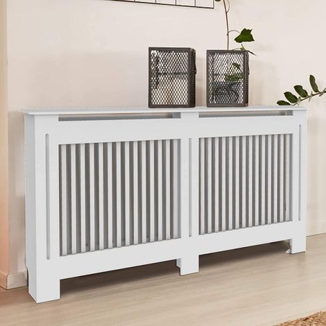 Cubierta de Radiador de Madera de MDF de Color Blanco, 152 x 19 x 92cm Vertical