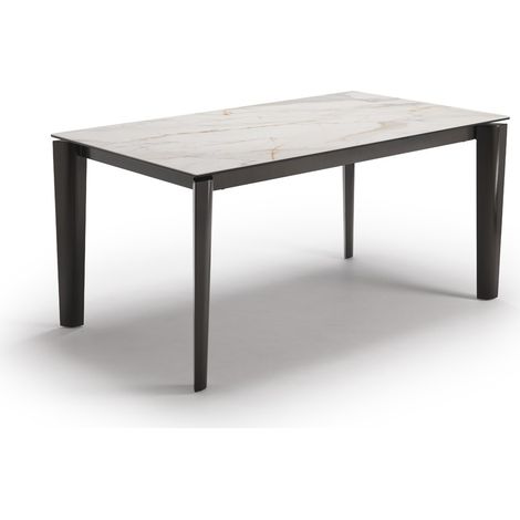 Tavolo allungabile Horus con piano in ceramica su vetro marmo calacatta oro e struttura in metallo bronzo 160-240 cm - Design Moderno (1/2)