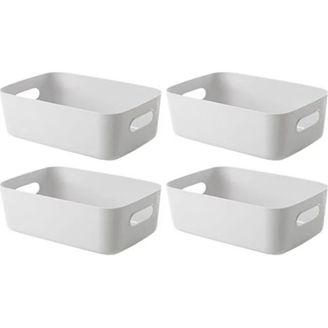 Cestino di Archiviazione in Plastica, Contenitore di Archiviazione Aperto con Maniglie – Organizzatore per Cucina, Camera da Letto, Sotto il Lavandino, Bagno – 4 Pezzi (Grigio) (1/5)