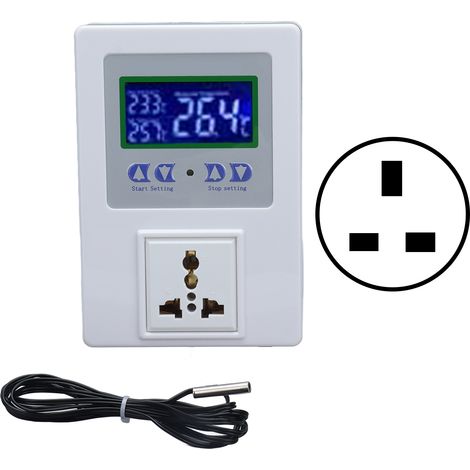 Régulateur de Température Numérique LED Pré-câblé avec Sonde Thermostat AC110-240V Prise UK (1/5)