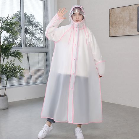 Imperméable Adulte EVA Transparent Bord Rose XL 155-160cm Double Visière Fermeture Éclair Étanche Randonnée Vélo Anti-Pluie (1/5)