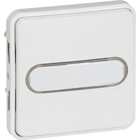 Poussoir NO lumineux avec porte étiquette Plexo composable IP55 10A blanc Artic antimicrobien (070733) (1/2)