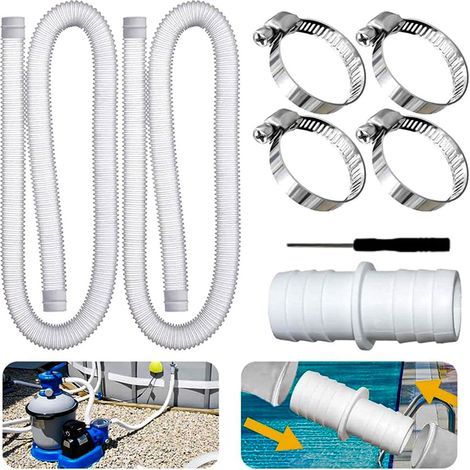2 Pièces Poolschlauch 32mm pour Poolpumpen,150cm Schwimmbadschlauch les UV,le Chlore de l'eau-résistant,Flexible pour pompe de piscine,avec un clip de sécurité (1/5)
