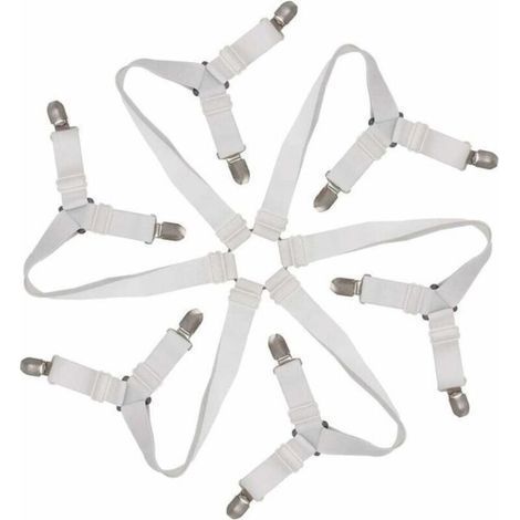 Cinghie elastiche regolabili a 6 vie per lenzuola con angoli - Fissaggi per lenzuola con angoli per materassi rotondi e quadrati (bianchi) (1/4)