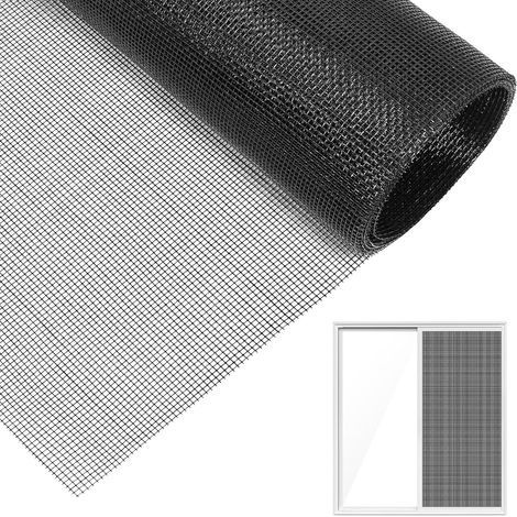 Moustiquaire pour fenêtre, 120 x 250 cm, en fibre de verre, toile de rechange, moustiquaire pour fenêtres et portes, réalisation de moustiquaires à cadre fixe, découpable, rouleau de couleur noire (1/5)