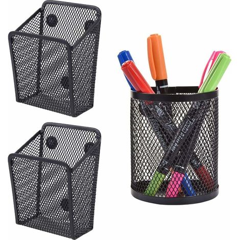 Porte Stylo Magnétique, 3 pièces Noir Maille Paniers de Rangement Organiseurs MagnétiquesAvec Aimanté Forts (1/5)