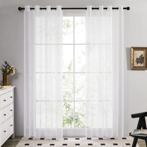 Lot de 2 Rideaux Voilages Salon Decoration pour Chambre à Oeillets Blanc 137x213cm (1/5)