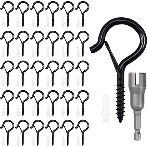 Lot de 30 Crochets à Visser avec Sécurité,Crochet Inox à Visser, Crochets à Visser Noirs, pour Suspendre des Paniers de Plantes, des Décorations de Noël, des Carillons éoliens (1/5)