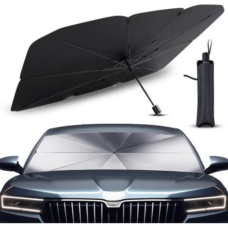 Pare Soleil Voiture Pare Brise Avant. Parapluie Soleil SUV et Camion Pare-soleils pour Pare-Brise Avant Auto résistant aux UV avec axe Rotatif à 360° et revêtement en Titane (1, 140 x 80 cm)