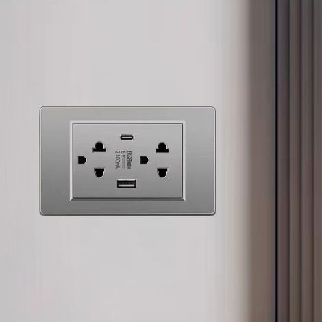Thailand USB-C-Wandstecker mit anpassbarem Vietnam-Anschluss, graues ABS-Metall, 1 Stück (1/5)