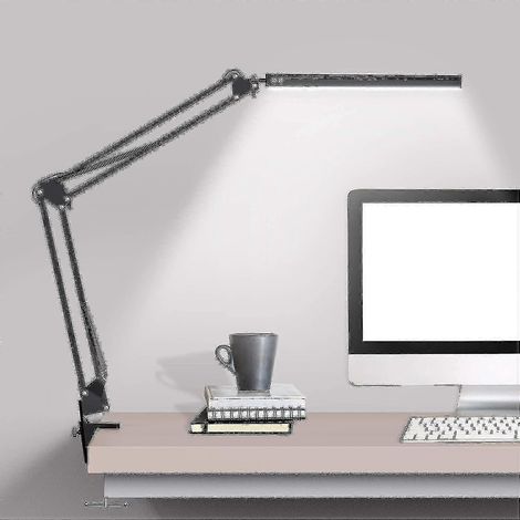 Lampe de bureau LED avec pince, lampe de bureau à bras articulé, lampe de table réglable pour protéger les yeux, 3 modes d'éclairage, compatible avec les appareils électroménagers. (1/5)