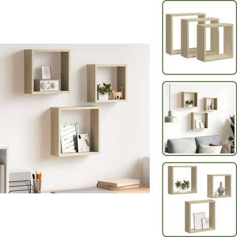 Étagères murales sous forme de cube 3 pcs Chêne sonoma - Etagere Murale - Étagères Murales - Étagères Cubes - Rangement Mural - Décoration Murale (1/5)
