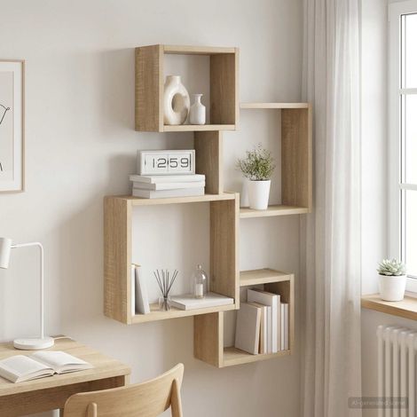Étagère murale en cubes, bois d’ingénierie, chêne sonoma, 64 x 13,5 x 91,5 cm - PANGIVO (1/5)
