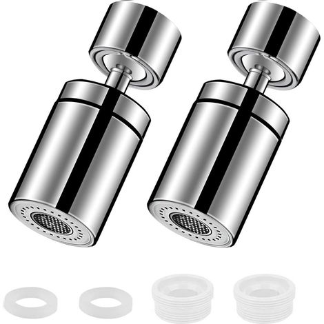 Juego de 2 grifos giratorios universales cromados con rotación de 360° y dos diseños de boquilla para cocina y baño (plateado) (1/5)
