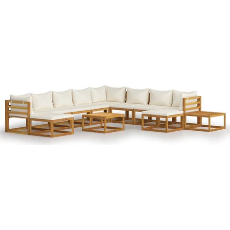 Mobili da giardino mobili da esterno Set di mobili da 12 pezzi con cuscino color crema in legno massello di acacia 020015530