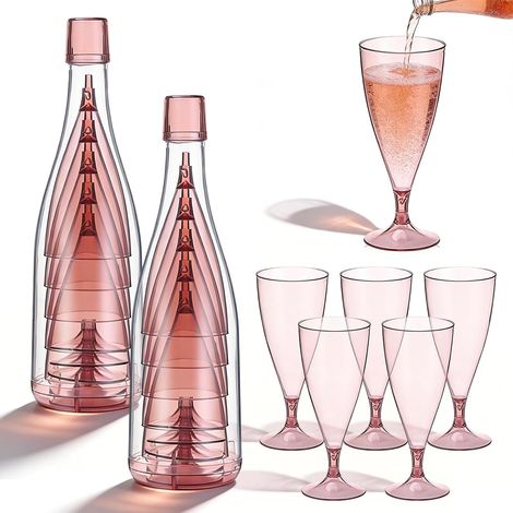 Set di 10 flûte da champagne in plastica, flûte da champagne in plastica da 155 ml, coppe da champagne in plastica, flûte da champagne trasparenti per feste, matrimoni, ricevimenti con champagne, comp (1/5)