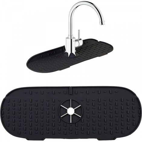 Tapis de robinet en silicone, protection anti-éclaboussures pour évier de cuisine, tapis de robinet de salle de bain, protection de comptoir - Noir (1/5)