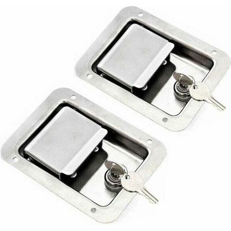 Hardware Pack of 2 Stainless Steel Spring Latches for Pallets with Lock and Key - Single Flush Handle for RV Door Trailer, (1/4)