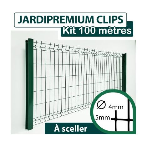 Kit Grillage Rigide Vert 100M - JARDIPREMIUM CLIPS - Fil 4/5mm - 1,23 mètre (1/3)