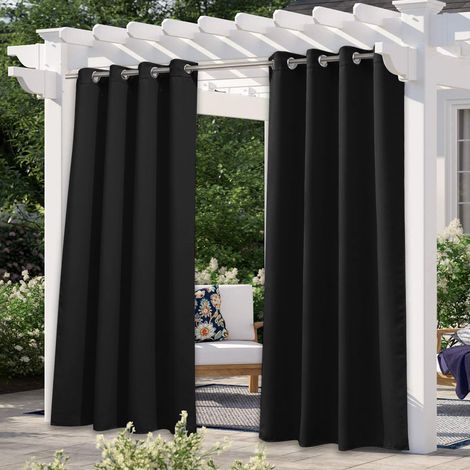 Panneaux Rideau de terrasse extérieur imperméable protection contre pluie et l'ombre rideaux épais occultants W52 x L96 Inch Noir (1/5)
