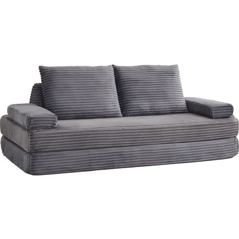 Divano letto modulare in velluto a coste grigio 211,5 cm con schienali mobili (1/5)