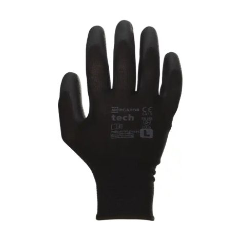 Gants de travail techniques Mercator, noirs, polyester, enduits de polyuréthane noir, taille M (1/3)