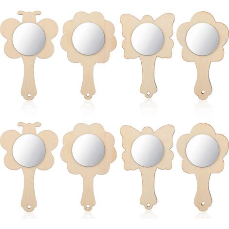 18 mini miroirs en bois pour peindre soi-même, jouets de miroirs portables pour enfants-13.50X8.00X0.30CM