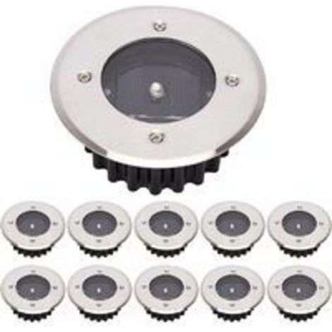Lot de 10 lampes LED Solaires au sol pour éclairage extérieur, IP65 étanche, rond, blanc froid, pour jardin, Allée et terrasse (1/4)