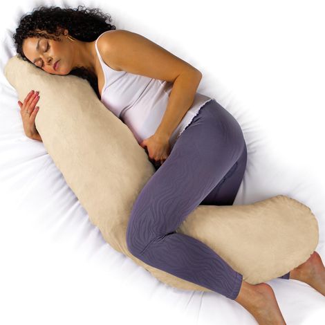 Aamira L Shaped Pregnancy Pillow Cream, 145x25x20cm Shredded Memory Foam Full Body Maternity Cushion for Sleeping (1/5)