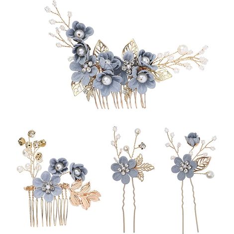 Peigne Pour Cheveux - 4 Pièces - Accessoire Coiffure Mariage - Pour Demoiselle D'Honneur Et Cérémonie - Blanc Crème Rose Or (1/5)