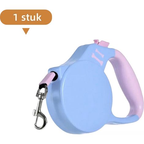 article - Laisse pour chien - Rétractable automatiquement - Accessoires pour promenades canines - Accessoires pour animaux - 3 mètres - Bleu et rose (1/5)