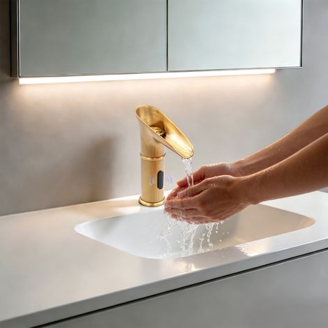 【Chauffage et ventilation】Robinet Mitigeur Pour Lavabo De Salle De Bain, Robinet Sans Contact Automatique Avec Capteur De Froid Et De Chaud, mitigeur à capteur infrarouge en cuivre, raccord G1/2 pour (1/5)