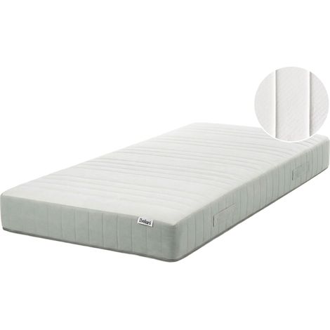 Beliani Pocket Spring Mattress White Springs H3/4 Firm Firmness EU Fabric, Filling PU Foam, Does Not Require Assembly, Holds up to 150 kg, For Heavier People, 90 x 200 x 20 cm SPRING 7 PLUS