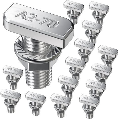 Lot de 22 vis à tête marteau M8 x 20 mm, en acier inoxydable A2-70, avec écrou à bride, vis en T, vis M8, pour rails de montage photovoltaïques, serres photovoltaïques (1/5)