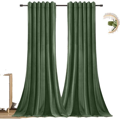 Rideaux, Texture en Velours, Obscurcissement de la Pièce, Vert Olive, H 84inch-a (1/2)
