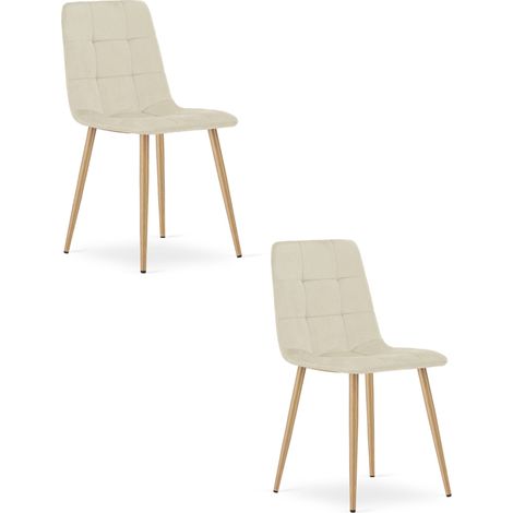Silla KARA - terciopelo beige claro / patas color madera x 2 (1/5)