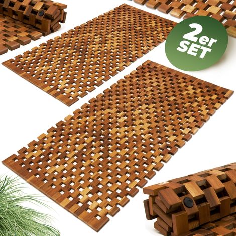 2x Tapis de salle de bain - tapis de sol antidérapant en bois d'acacia - 80x50cm