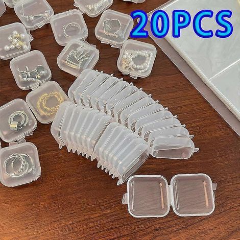Lot de 20 mini boîtes de rangement carrées transparentes en plastique avec couvercle à rabat, petits étuis pour pilules et bijoux, boîtes de rangement anti-poussière ( ) (1/5)