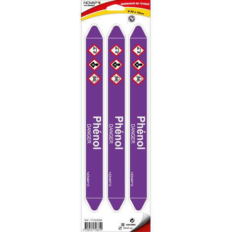 Planche de 3 marqueurs de tuyauterie 355 x 37 mm pour Ø 50 à 70 mm - Phénol - 4708812