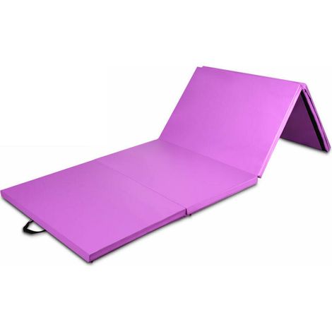 Tapis de gymnastique violet pliable 4 panneaux avec revêtement PU, mousse EPE et poignées, pour gymnase, maison et plein air (1/5)