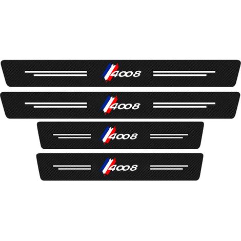 (4 pièces pour 4008) 4 autocollants de protection de seuil de porte compatibles avec Peugeot 206, 207, 307, 308, 3008, 4008 et 5008. Accessoires décoratifs en cuir et fibre de carbone. (1/4)