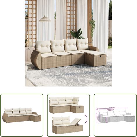 Gartensessel -  5-tlg. Garten-Sofagarnitur mit Kissen Beige Poly Rattan (1/5)