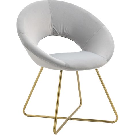 Poltrona Tonda Camera da Letto in Velluto Design Moderno, Sedia Imbottita Circolare con Gambe in Metallo Placcato Oro - Poltroncina per Salotto con Seduta Morbida Modello Grace Grigio