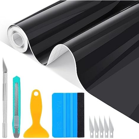 Film pour voiture - Noir brillant - 300 x 30 cm - Sans bulles - Autocollant - En PVC - Film de protection solaire pour peinture de voiture - Utilisable sur toutes les surfaces lisses (1/5)