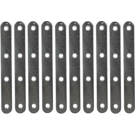 10x Patte d'assemblage plaque de connexion perforée bouts ronds platine en zinc blanc Ferrure Fixation Support Droit Réparation Renfort Meuble Lit Bureau, 100x15x2mm (1/2)